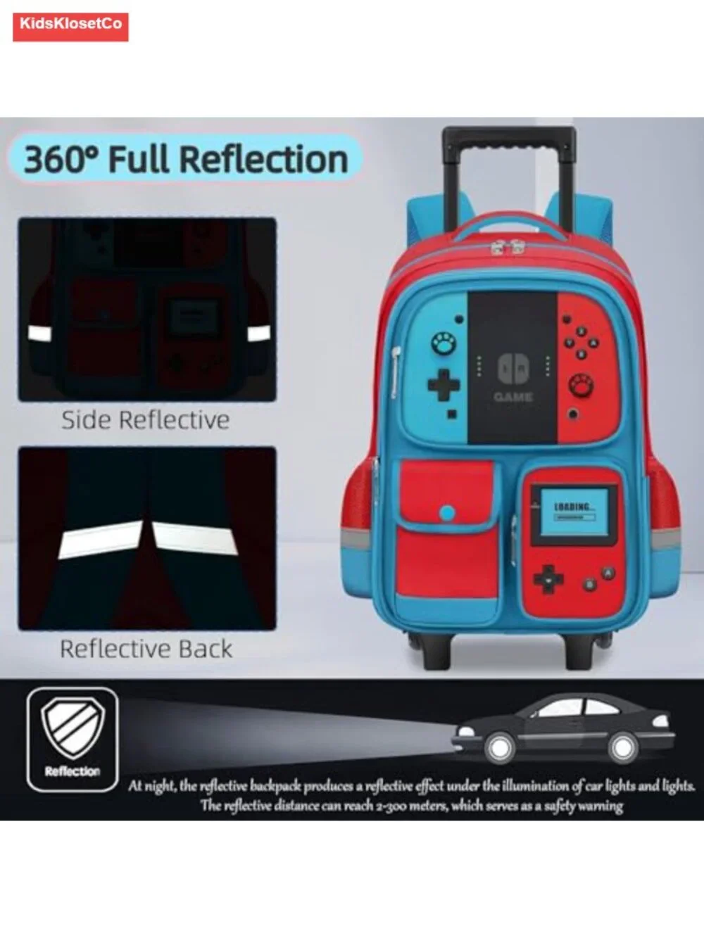 Kids Rolling Backpack 3-Piece Set with Lunch Box Pencil Case Wheeled Bookbag